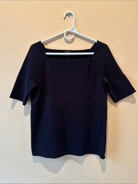 Talbots Navy Square Neck Elbow Sleeve Knit Top Sweater L